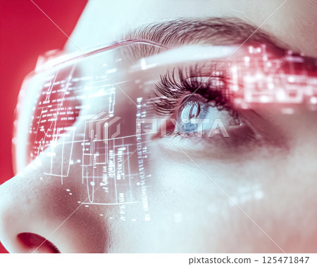 Stock image of a woman using smart glasses 125471847