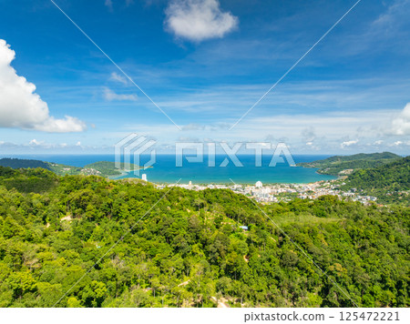 High angle view mountains rainforest trees nature background 125472221