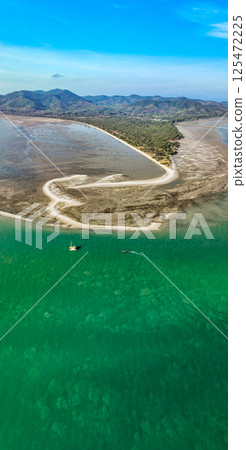 Aerial view of sandbar with turquoise sea at Laem had Koh khao yai Phang Nga Thailand, summer background and summer holiday concept 125472225