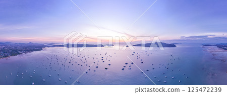 High angle view panorama of many boats at Phuket island Thailand High angle view panorama of many boats at Phuket island Thailand 125472239