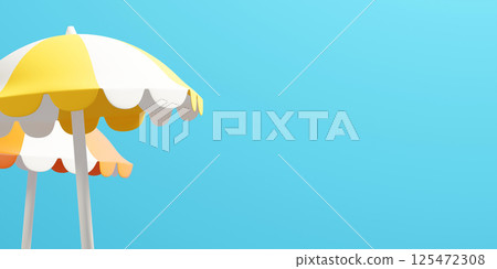 Beach umbrella with copy space Summer banner 3D render 125472308