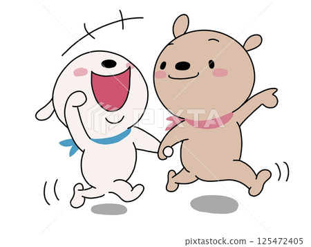 A rabbit and a bear running together A rabbit and a bear running together 125472405