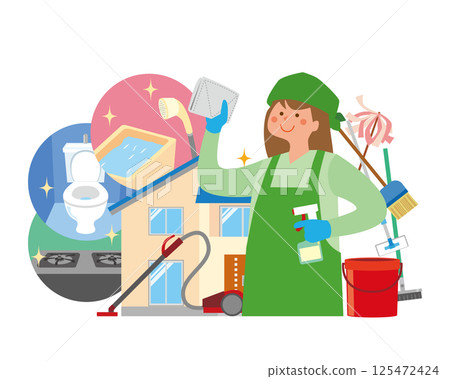一名婦女正在打掃房子 125472424