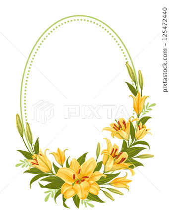 Oval Frame With Yellow Tiger Lily Flowers Decoration 125472440