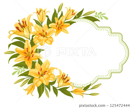 Vintage Frame With Yellow Tiger Lily Flowers Decoration 125472444