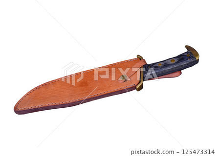 Bowie Knife in scabbard isolate over white Bowie Knife in scabbard isolate over white 125473314