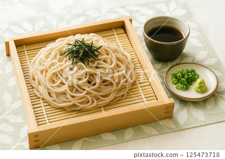 Summer Zaru Soba Set, served in a bamboo basket 125473718