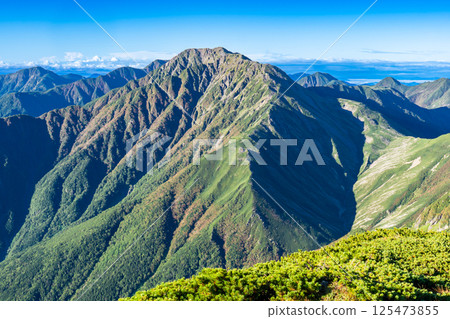 Mt. Akaishi and Mt. Ko-Akaishi seen from Mt. Akuzawa. Southern Alps. Climbing Mt. Akuzawa and Mt. Arakawa. 125473855