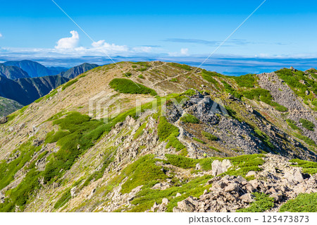 Arakawa Maedake seen from Arakawa Nakadake, Southern Alps, Mt. Akuzawa and Mt. Arakawa climbing Arakawa Maedake seen from Arakawa Nakadake, Southern Alps, Mt. Akuzawa and Mt. Arakawa climbing 125473873