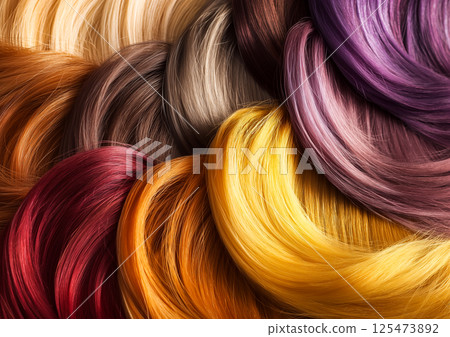 不同色調的絲滑頭髮的高清特寫 不同色調的絲滑頭髮的高清特寫 125473892