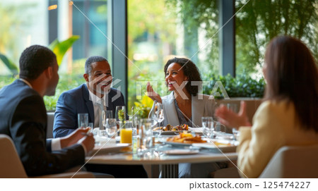 Business colleagues enjoying lunch meeting 125474227