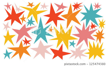 Cute colorful groovy star poster or collection of design elements. Cute colorful groovy star poster or collection of design elements. 125474380
