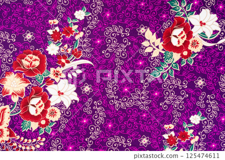 Charm of batik with various patterns and colors with floral motifs. Charm of batik with various patterns and colors with floral motifs. 125474611
