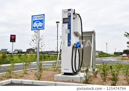 EV charging machine and signboard 125474794