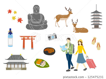 Nara sightseeing illustration set (hand-drawn style) 125475231