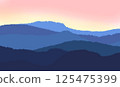 Illustration of a beautiful dark blue mountain landscape with sky and forest.  125475399