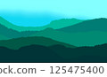 Illustration of beautiful dark green mountain landscape with sky and forest. 125475400