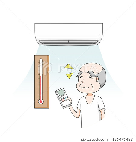 Grandpa checking the temperature and turning on the air conditioner No background 125475488