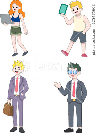 Cartoon Business People Set Working from Anywhere 125475608