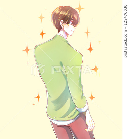 男人轉過身,微笑,閃閃發光 男人轉過身,微笑,閃閃發光 125476030