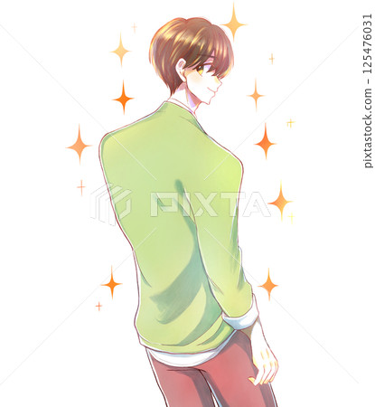 男人轉過身，微笑，閃閃發光 125476031