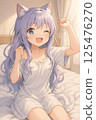 Cat-eared beautiful girl wakes up 125476270