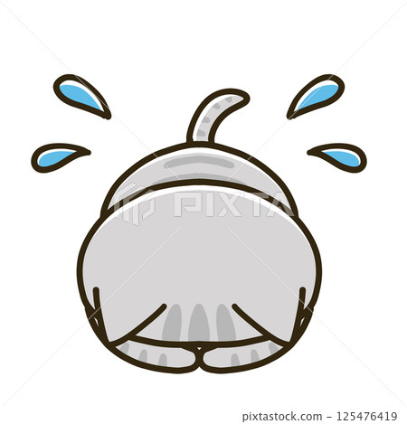 Gray tabby cat kneeling 125476419