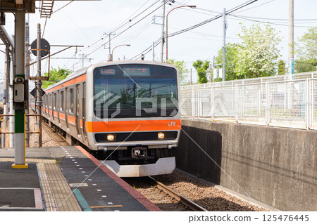 武藏野線205系列快速列車北府中月月台等候出發 125476445