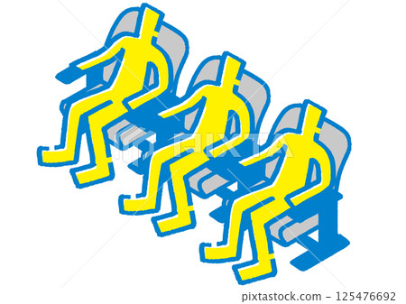 Three stick figures watching a movie at the cinema 125476692