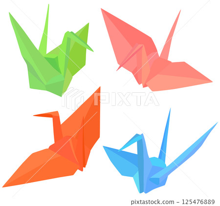 Origami crane illustration set vector material 125476889