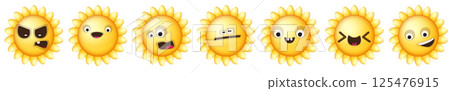vector funny cartoon smiling sun character set isolated on white background. Funky SUN collection face with different expressions smiling, sad, angry, funny face. summer funky character set vector funny cartoon smiling sun character set isolated on white background. Funky SUN collection face with different expressions smiling, sad, angry, funny face. summer funky character set 125476915