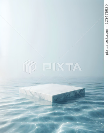 White marble flat platform floating water surface, summer products, beauty products, chemical products, refreshing products exhibition flat platform wide advertisement wide sea report material sheet 125476929