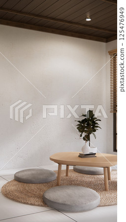 living room low table and pillow decoration wabisabi room interior .3D rendering living room low table and pillow decoration wabisabi room interior .3D rendering 125476949