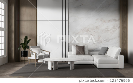 Living room with sofa and table on carpet minimalist design modern wooden style.3D rendering 125476966