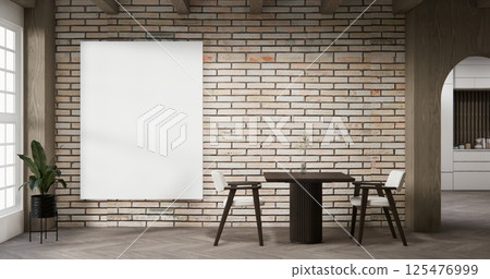 Architecture and interior concept Empty room and wood panels and brick wall background 3D illustration rendering Architecture and interior concept Empty room and wood panels and brick wall background 3D illustration rendering 125476999