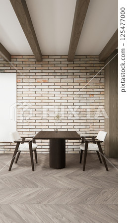 Architecture and interior concept Empty room and wood panels and brick wall background 3D illustration rendering Architecture and interior concept Empty room and wood panels and brick wall background 3D illustration rendering 125477000
