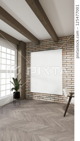 Architecture and interior concept Empty room and wood panels and brick wall background 3D illustration rendering 125477001