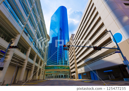 Houston skyline cityscape from Bell St in Texas US Houston skyline cityscape from Bell St in Texas US 125477235