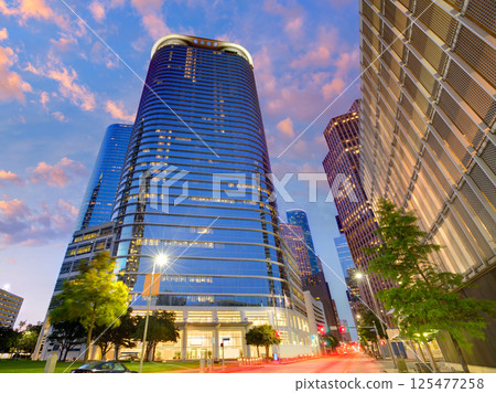 Houston Downtown skyline sunset at Texas US 125477258