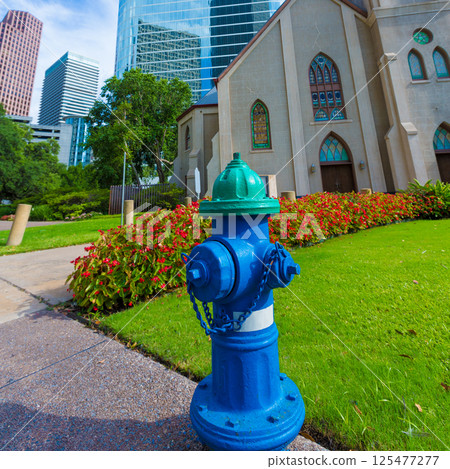 Fire hydrant blue in Houston Clay St Downtown Fire hydrant blue in Houston Clay St Downtown 125477277