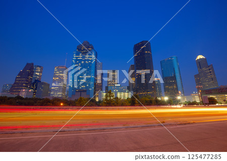 Houston downtown skyline at sunset dusk Texas 125477285