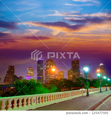 Houston skyline at sunset Sabine St Texas USA Houston skyline at sunset Sabine St Texas USA 125477305
