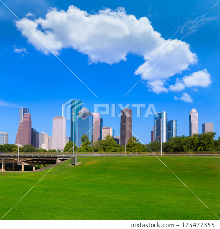 Houston skyline blue sky Memorial park Texas US 125477355
