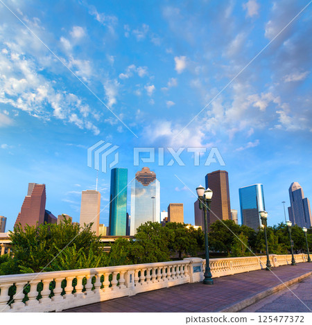 Houston skyline from Sabine St bridge Texas US Houston skyline from Sabine St bridge Texas US 125477372