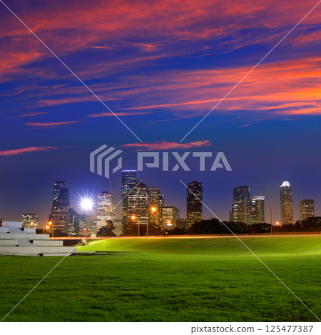 Houston sunset skyline from Texas US 125477387