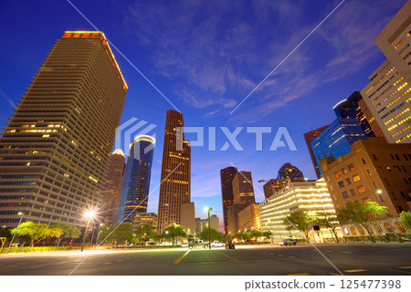 Houston Downtown skyline at sunset Texas US 125477398