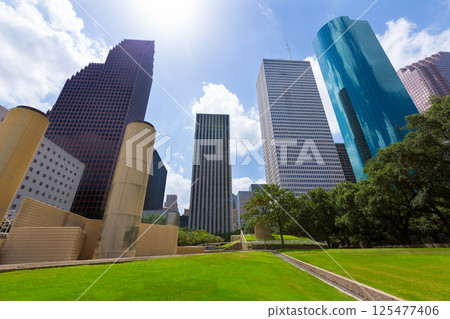 Houston skyline from Tranquility Park in Texas US 125477406