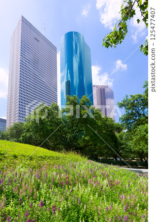 Houston skyline from Tranquility Park in Texas US 125477407