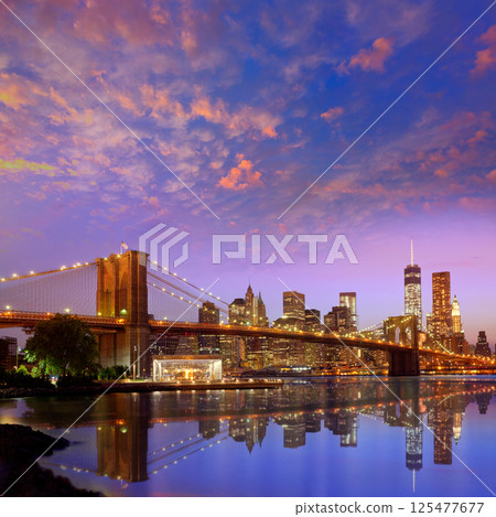 Brooklyn Bridge sunset New York Manhattan Brooklyn Bridge sunset New York Manhattan 125477677