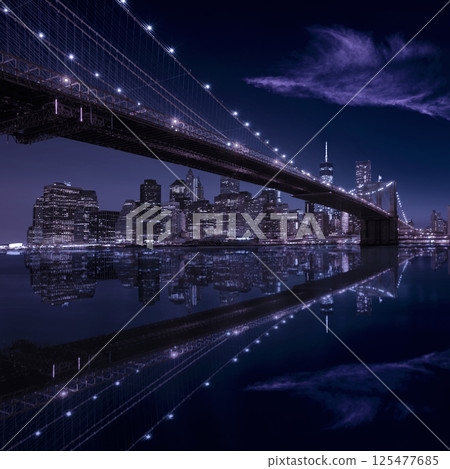 Brooklyn Bridge sunset New York Manhattan 125477685